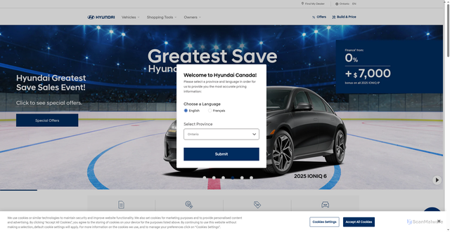 Security scan screenshot of https://www.hyundaicanada.com/