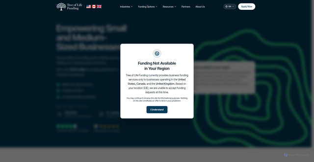 Security scan screenshot of https://www.treeoflifefunding.com/
