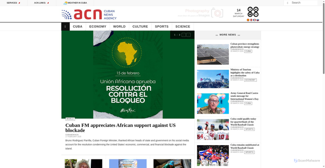 Security scan screenshot of http://www.cubanews.acn.cu/