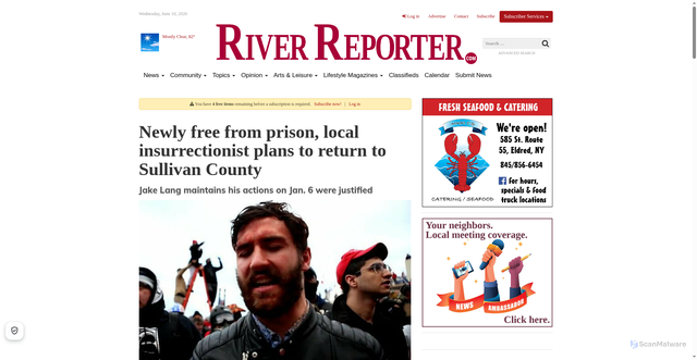 Security scan screenshot of https://www.riverreporter.com/stories/newly-free-from-prison-local-insurrectionist-plans-to-return-to-sullivan-county,181932