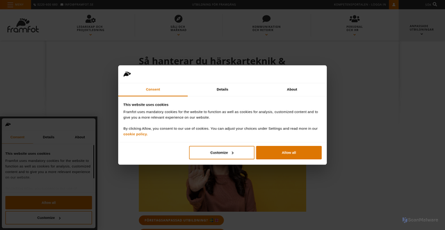 Security scan screenshot of https://www.framfot.se/tips/hantera-harskarteknik-sandladeretorik/