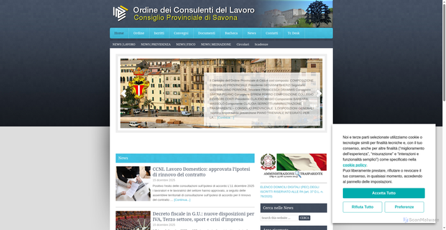 Security scan screenshot of https://www.ordineconsulentidellavorosavona.it/