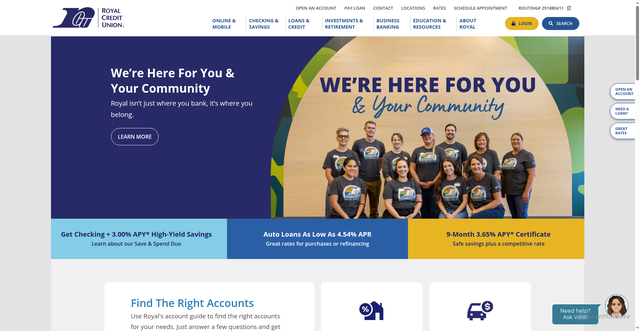 Security scan screenshot of https://royal-creditunion.com/