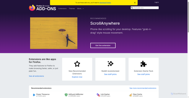 Security scan screenshot of https://addons.mozilla.org/