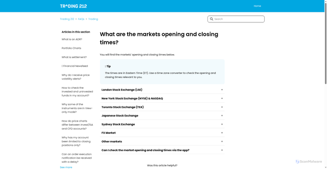 Security scan screenshot of https://helpcentre.trading212.com/hc/en-us/articles/360008818178-What-are-the-markets-opening-and-closing-times