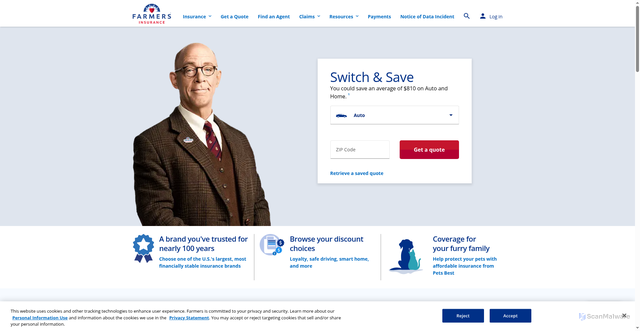 Security scan screenshot of https://www.farmers.com/
