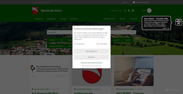Security scan screenshot of https://www.gemeinde.kiens.bz.it/de