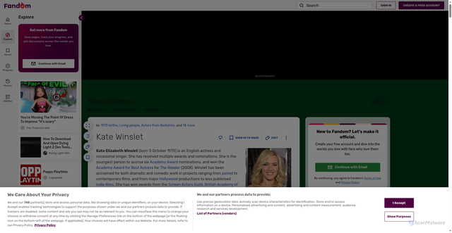 Security scan screenshot of https://titanicdatabase.fandom.com/wiki/Kate_Winslet