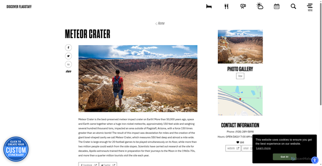 Security scan screenshot of https://www.flagstaffarizona.org/directory/meteor-crater/