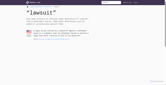 Security scan screenshot of https://www.public.law/dictionary/entries/lawsuit