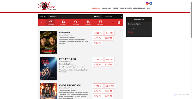 Security scan screenshot of https://www.yelmcinemas.com/