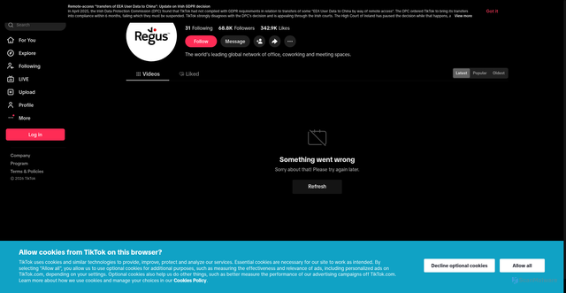 Security scan screenshot of https://www.tiktok.com/@regusglobal