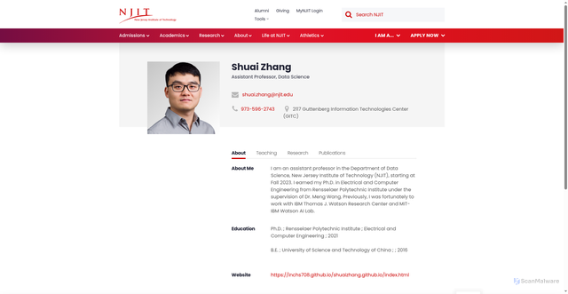 Security scan screenshot of https://people.njit.edu/profile/sz457