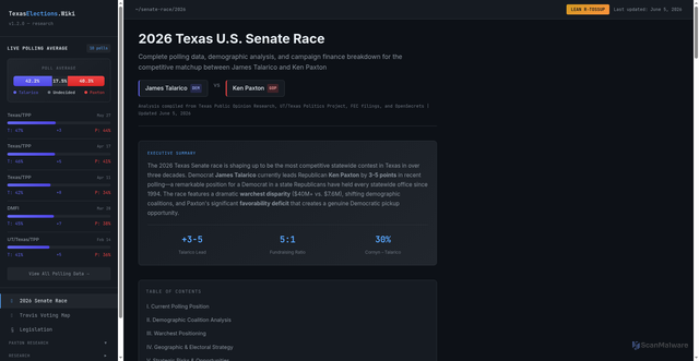 Security scan screenshot of https://texaselections.wiki/