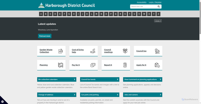 Security scan screenshot of http://www.harborough.gov.uk