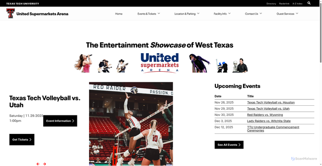 Security scan screenshot of https://www.depts.ttu.edu/unitedsupermarketsarena/