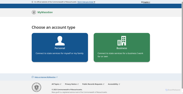 Security scan screenshot of https://my.mass.gov/
