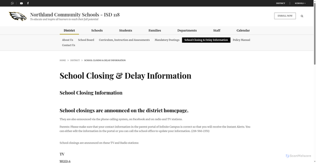 Security scan screenshot of https://www.isd118.k12.mn.us/district-b9/school-closing-delay-information