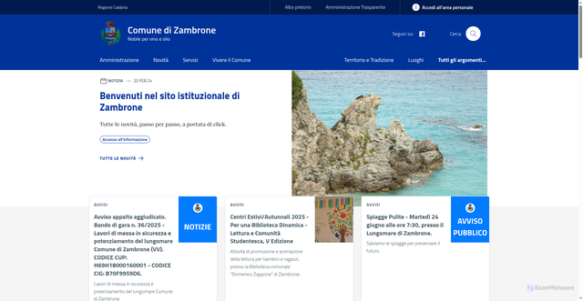 Security scan screenshot of https://www.comune.zambrone.vv.it/
