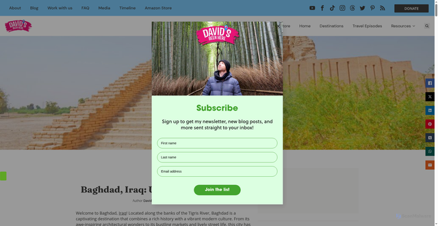 Security scan screenshot of https://davidsbeenhere.com/2023/10/26/baghdad-iraq-ultimate-travel-guide/