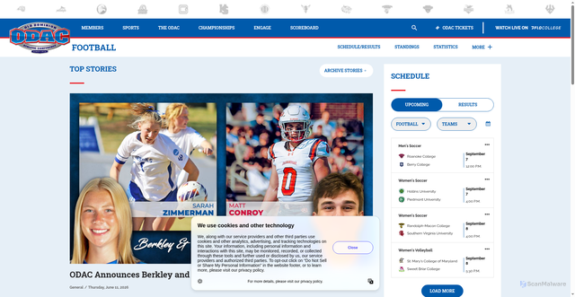 Security scan screenshot of https://odaconline.com/sports/football