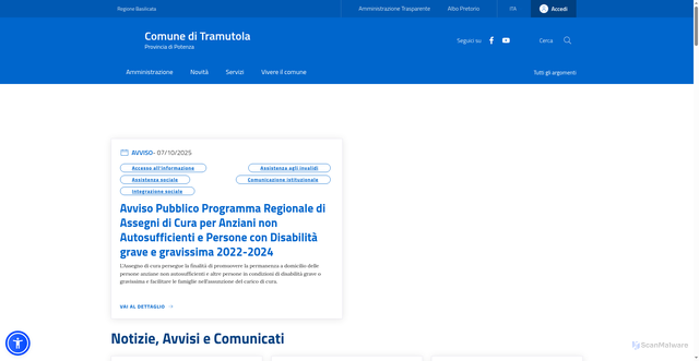 Security scan screenshot of https://www.comune.tramutola.pz.it/
