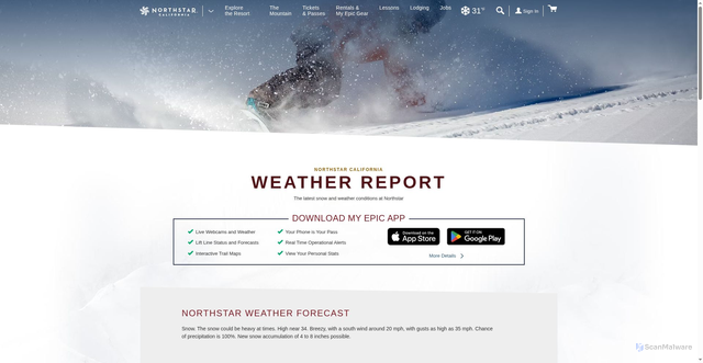 Security scan screenshot of https://www.northstarcalifornia.com/the-mountain/mountain-conditions/snow-and-weather-report.aspx