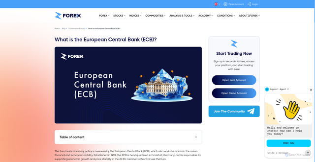 Security scan screenshot of https://zforex.com/blog/fundamental-analysis/what-is-the-european-central-bank-ecb/