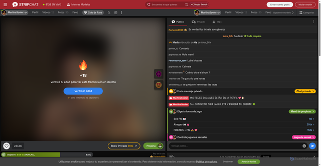 Security scan screenshot of https://es.stripchat.com/MartinaSooler?abTest=gototheroom_adsrankChpD20260923&abTestVariant=gototheroom_adsrankChpD20260923_pf1GD_43&modelId=185409313&modelName=MartinaSooler&p1=45&referrer=https%3A%2F%2Far.xhamster.com%2F&smartpopBucketId=73&sound=off&sourceId=1427653