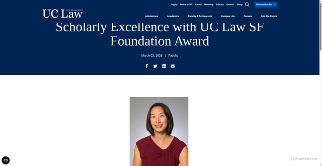 Security scan screenshot of https://www.uclawsf.edu/2026/03/02/prof-ming-h-chen-recognized-for-scholarly-excellence-with-uc-law-sf-foundation-award/