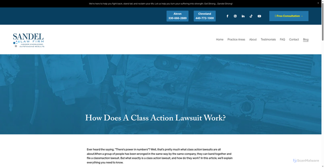 Security scan screenshot of https://www.sandellaw.com/blog/how-does-a-class-action-lawsuit-work