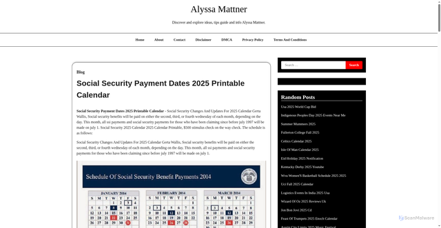 Security scan screenshot of https://alyssamattners.pages.dev/upsbi-social-security-payment-dates-2025-printable-calendar-mhilz/