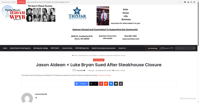 Security scan screenshot of https://wpybcountry.com/jason-aldean-luke-bryan-sued-after-steakhouse-closure/