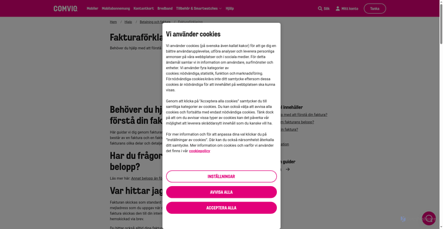 Security scan screenshot of https://www.comviq.se/hjalp/betalning-och-faktura/fakturaforklaring?utm_source=spready&utm_medium=email&utm_campaign=invoice
