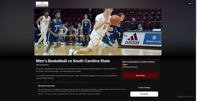 Security scan screenshot of https://vivenu.com/event/mens-basketball-vs-south-carolina-state-nlp7ay