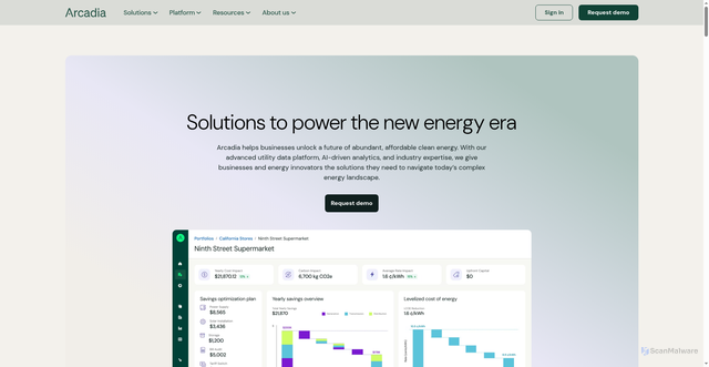 Security scan screenshot of https://arcadia.com