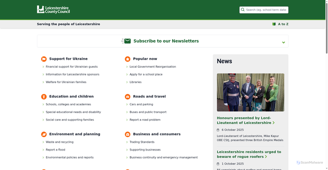Security scan screenshot of https://www.leicestershire.gov.uk/