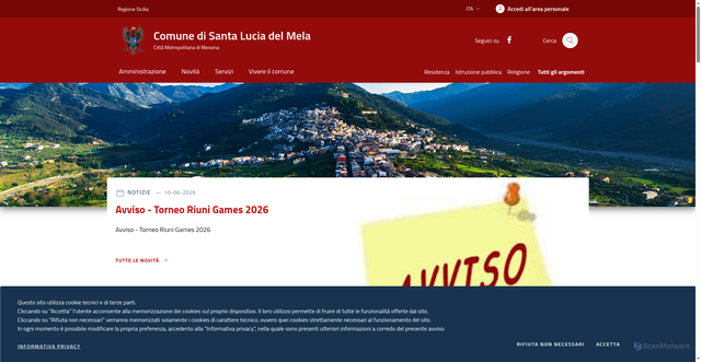 Security scan screenshot of https://www.comune.santaluciadelmela.me.it
