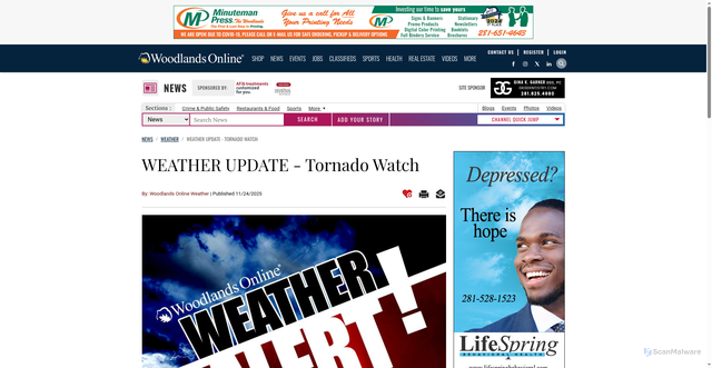 Security scan screenshot of https://www.woodlandsonline.com/npps/story.cfm?nppage=82901