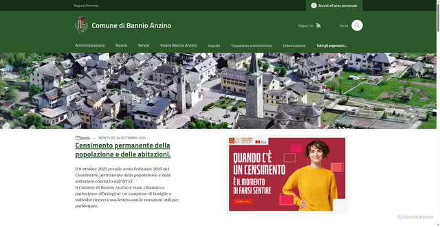 Security scan screenshot of https://www.comune.bannioanzino.vb.it/