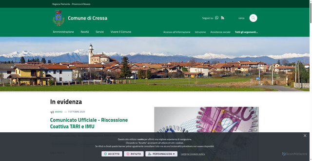 Security scan screenshot of https://www.comune.cressa.no.it/it-it/home