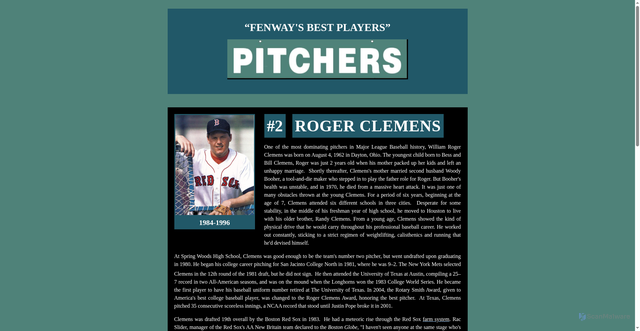 Security scan screenshot of https://fenwayparkdiaries.com/best%20players/roger%20clemens.htm