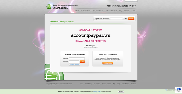 Security scan screenshot of http://accountpaypal.ws