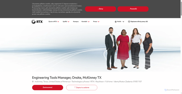 Security scan screenshot of https://careers.rtx.com/pl/pl/job/01851107/Engineering-Tools-Manager-Onsite-McKinney-TX
