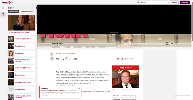Security scan screenshot of https://monk.fandom.com/wiki/Andy_Richter
