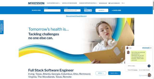 Security scan screenshot of https://careers.mckesson.com/en/job/irving/full-stack-software-engineer/733/98133520720
