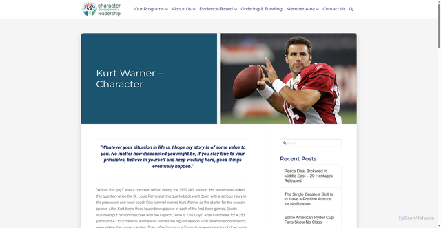 Security scan screenshot of https://characterandleadership.com/kurt-warner-character/