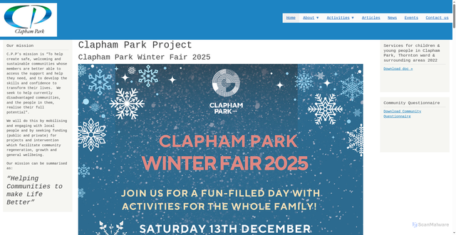 Security scan screenshot of https://www.claphampark.org.uk/