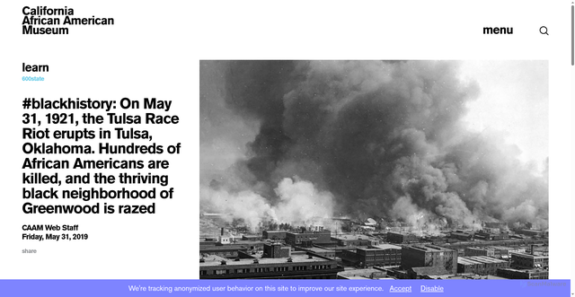 Security scan screenshot of https://caamuseum.org/learn/600state/black-history/blackhistory-on-may-31-1921-the-tulsa-race-riot-erupts