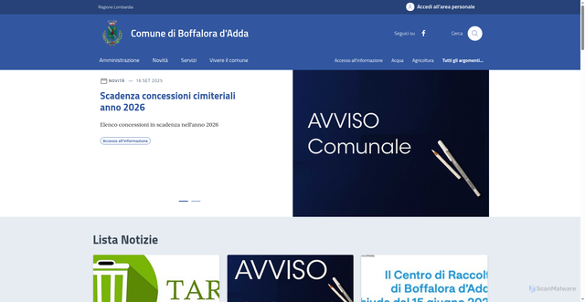 Security scan screenshot of https://www.comune.boffaloradadda.lo.it